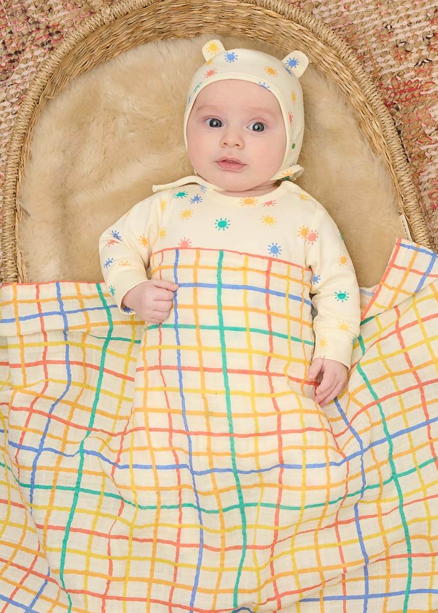 The Bonnie Mob Muslin One Size The Bonnie Mob Organic Rainbow Check Muslin Swaddle - Large