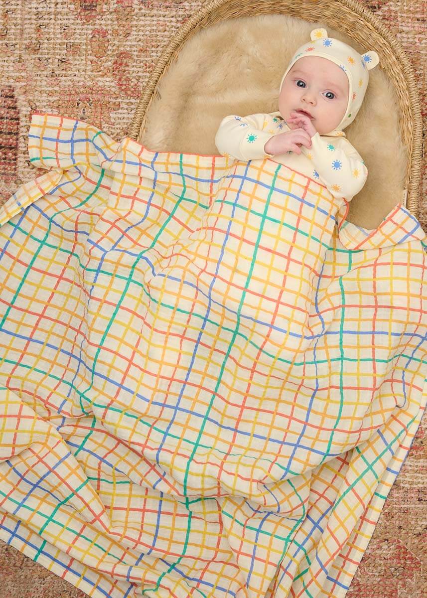 The Bonnie Mob Muslin One Size The Bonnie Mob Organic Rainbow Check Muslin Swaddle - Large