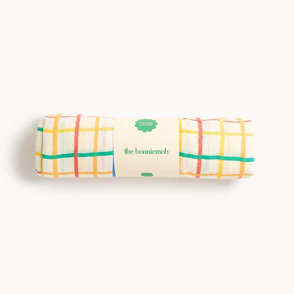 The Bonnie Mob Muslin One Size The Bonnie Mob Organic Rainbow Check Muslin Swaddle - Large