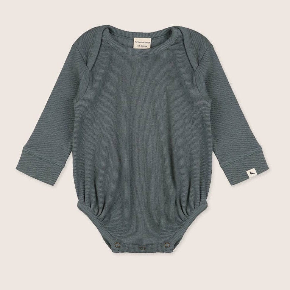 Turtledove London Baby Romper Organic Cotton Rib Baby Bodysuit (Steel)