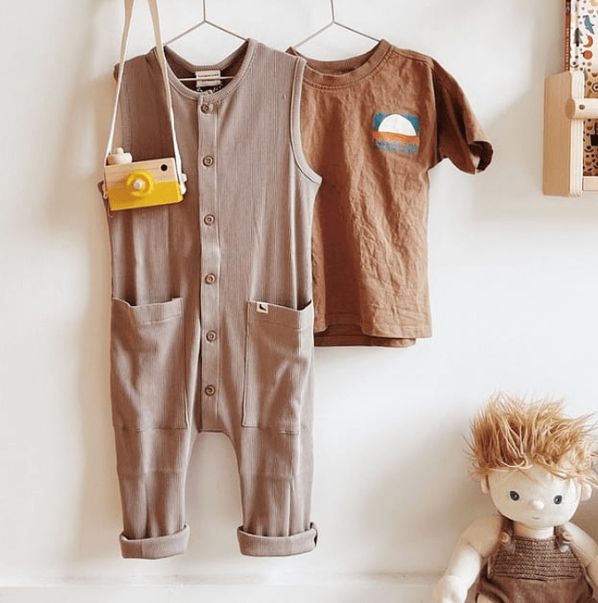 Turtledove London Overall Organic Cotton Unisex Ribbed Dungaree (Stone)