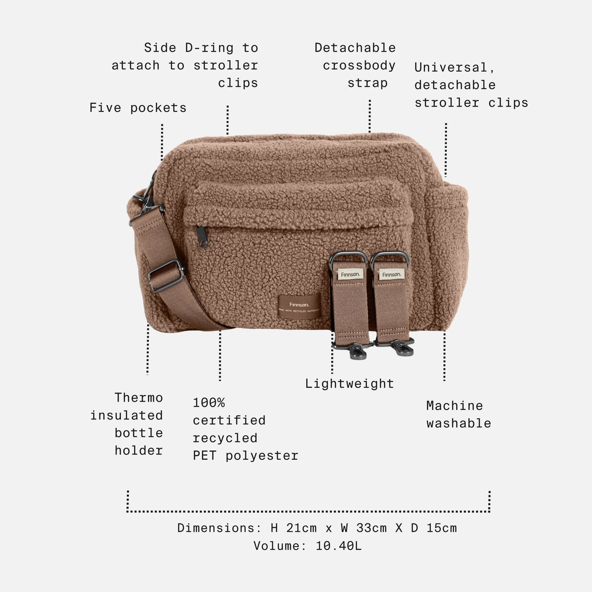 Finnson Freya Oversized Stroller Organiser with Clips - Mocha Borg