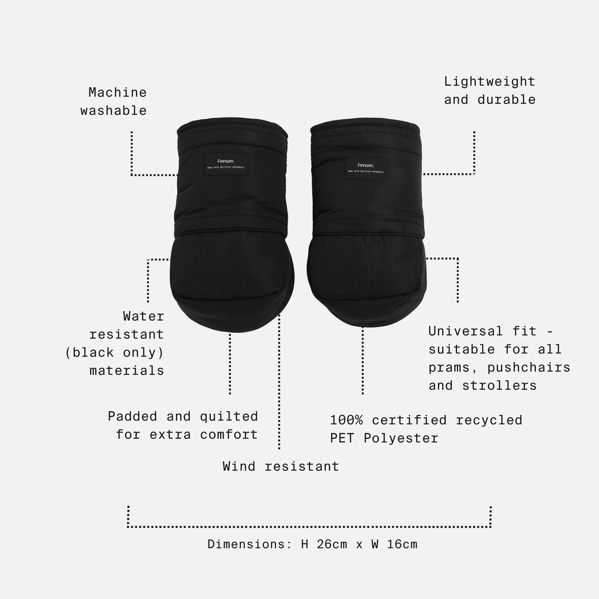 Finnson Astrid Universal Stroller Mittens - Black