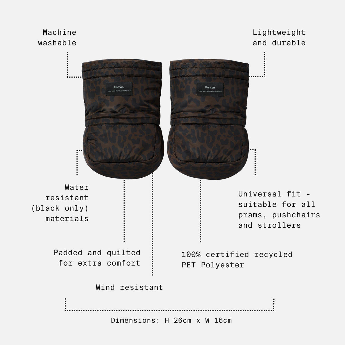 Finnson Astrid Universal Stroller Mittens - Chocolate Leopard