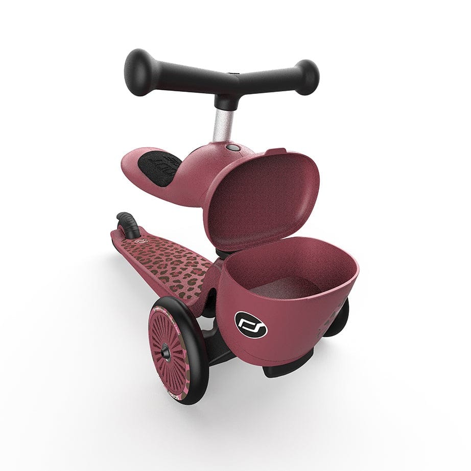 Scoot & Ride Highwaykick 1 Lifestyle Scooter & Push Along - Wildcat – storage basket open