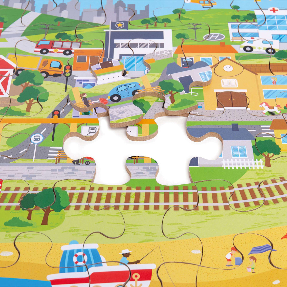 Bigjigs Toys Transport Town Floor Puzzle - 48 Pieces