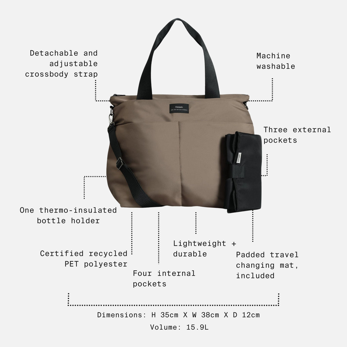Finnson Sigrid Changing Bag with Changing Mat - Mocha