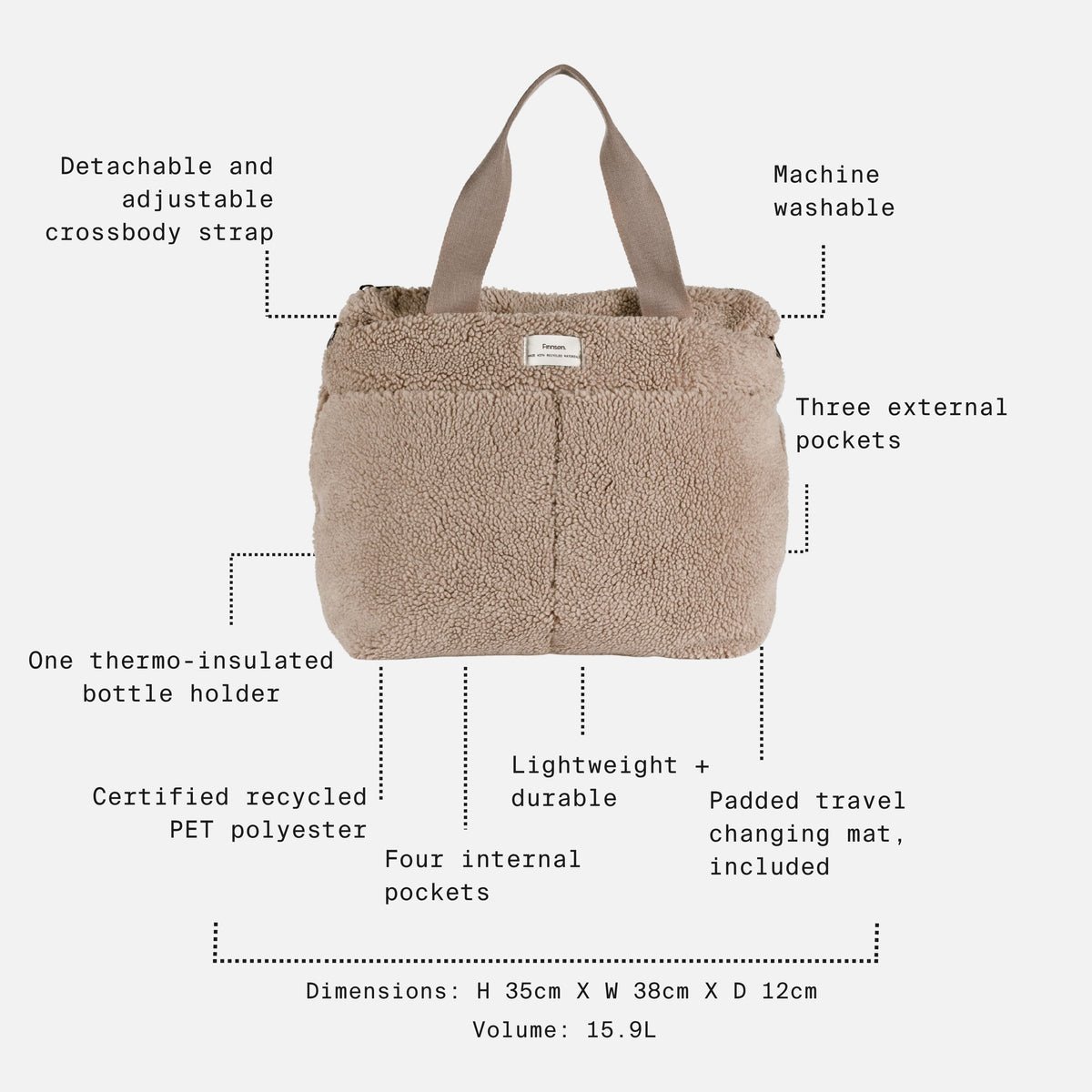 Finnson Sigrid Changing Bag with Changing Mat - Beige Teddy