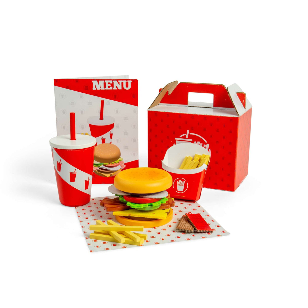 Bigjigs Toys Wooden Burger and Fries Play Food Set - 48 Pieces