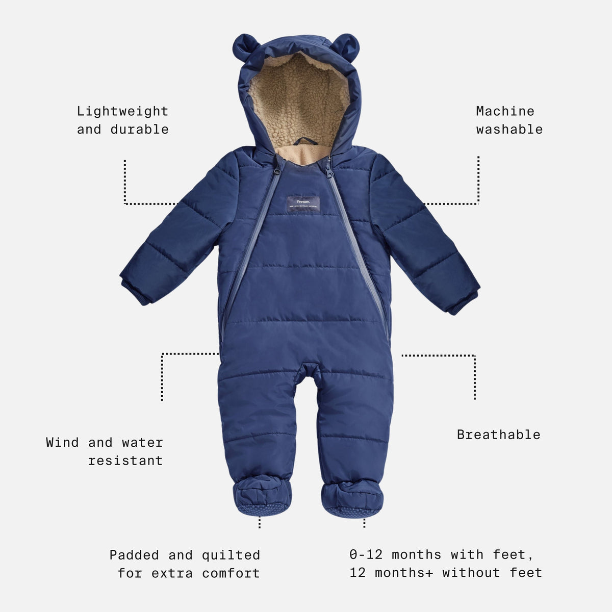 Finnson Anders Water-Repellent Snowsuit - Navy (With Feet)