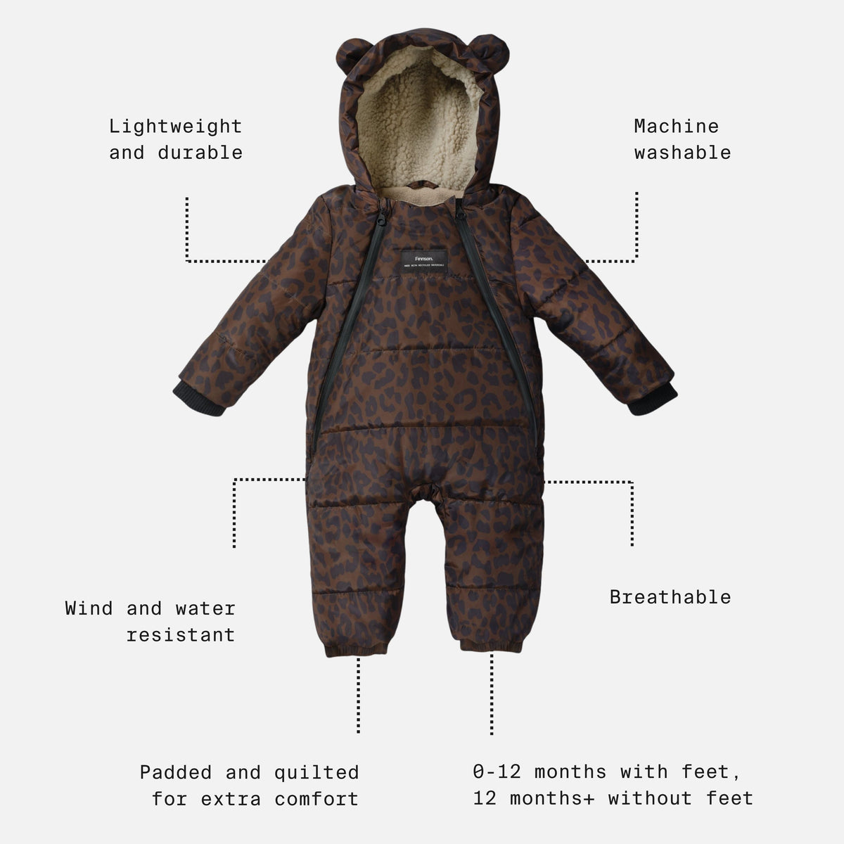 Finnson Anders Water-Repellent Snowsuit - Chocolate Leopard (Footless)