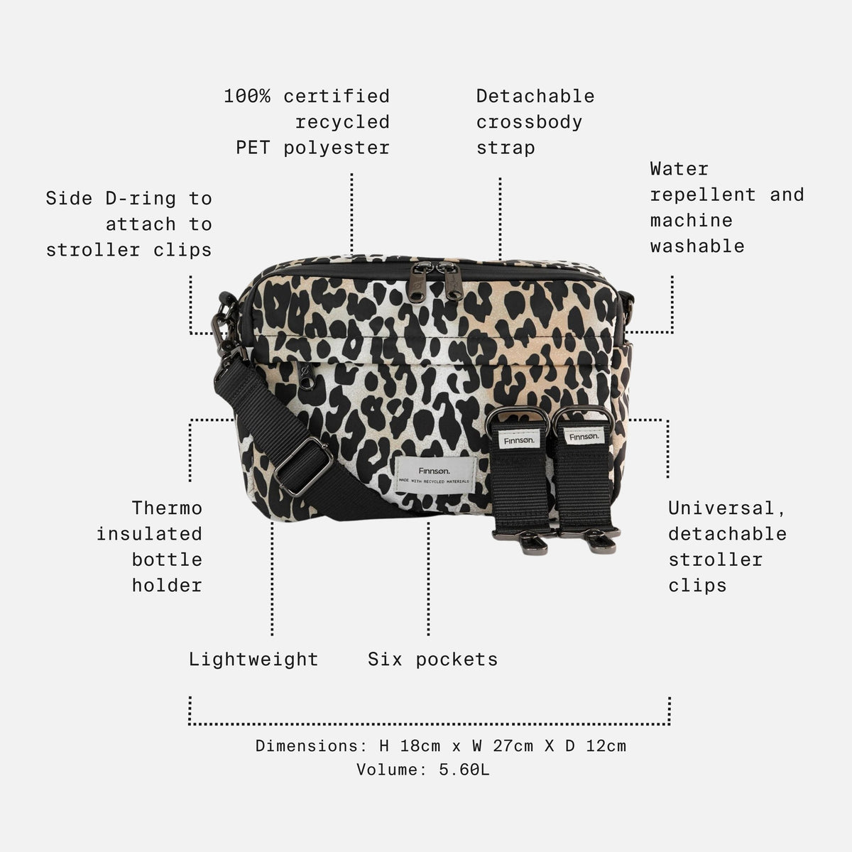 Finnson Frida Stroller Organiser with Clips - Leopard