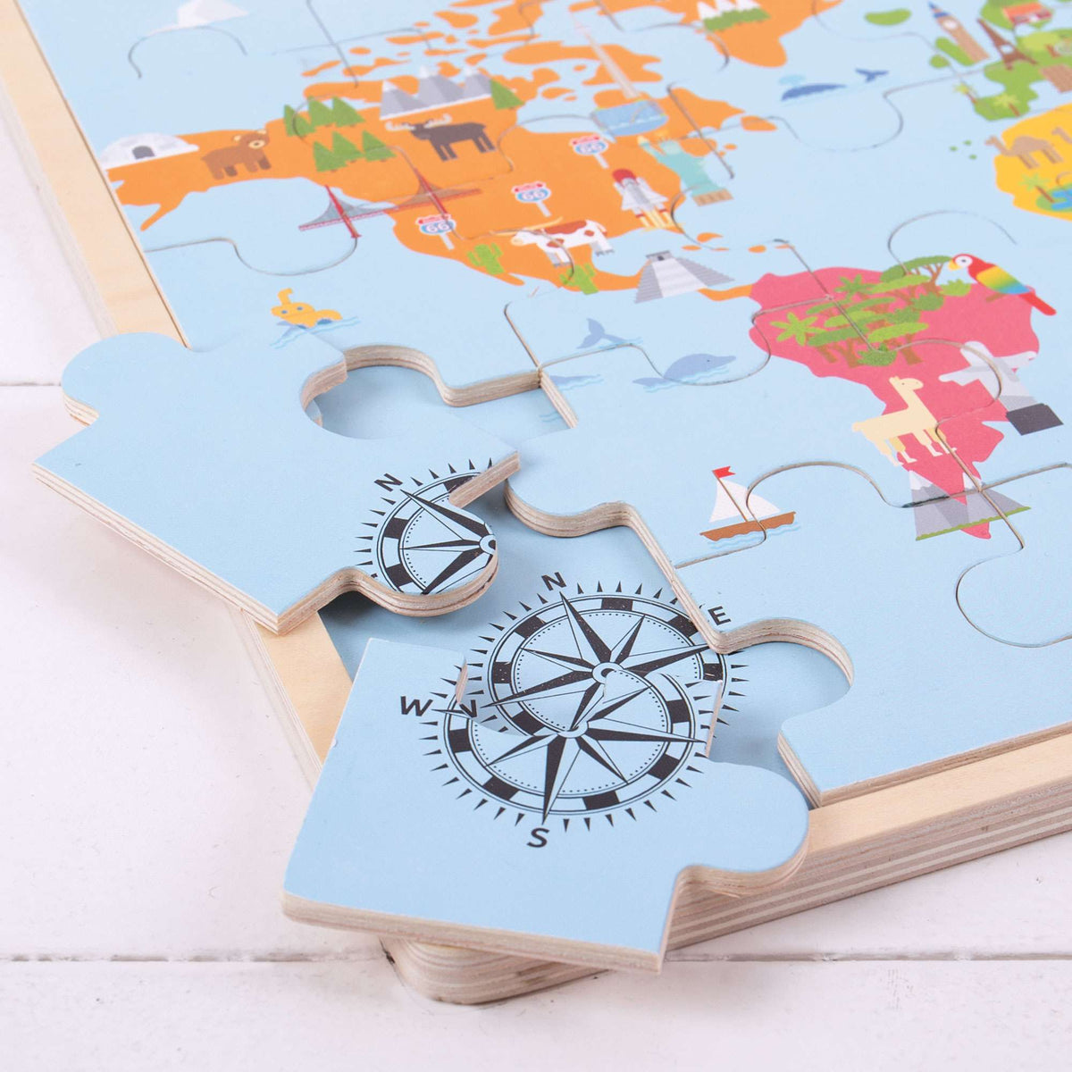 Bigjigs Toys Wooden World Map Puzzle - 35 Pieces