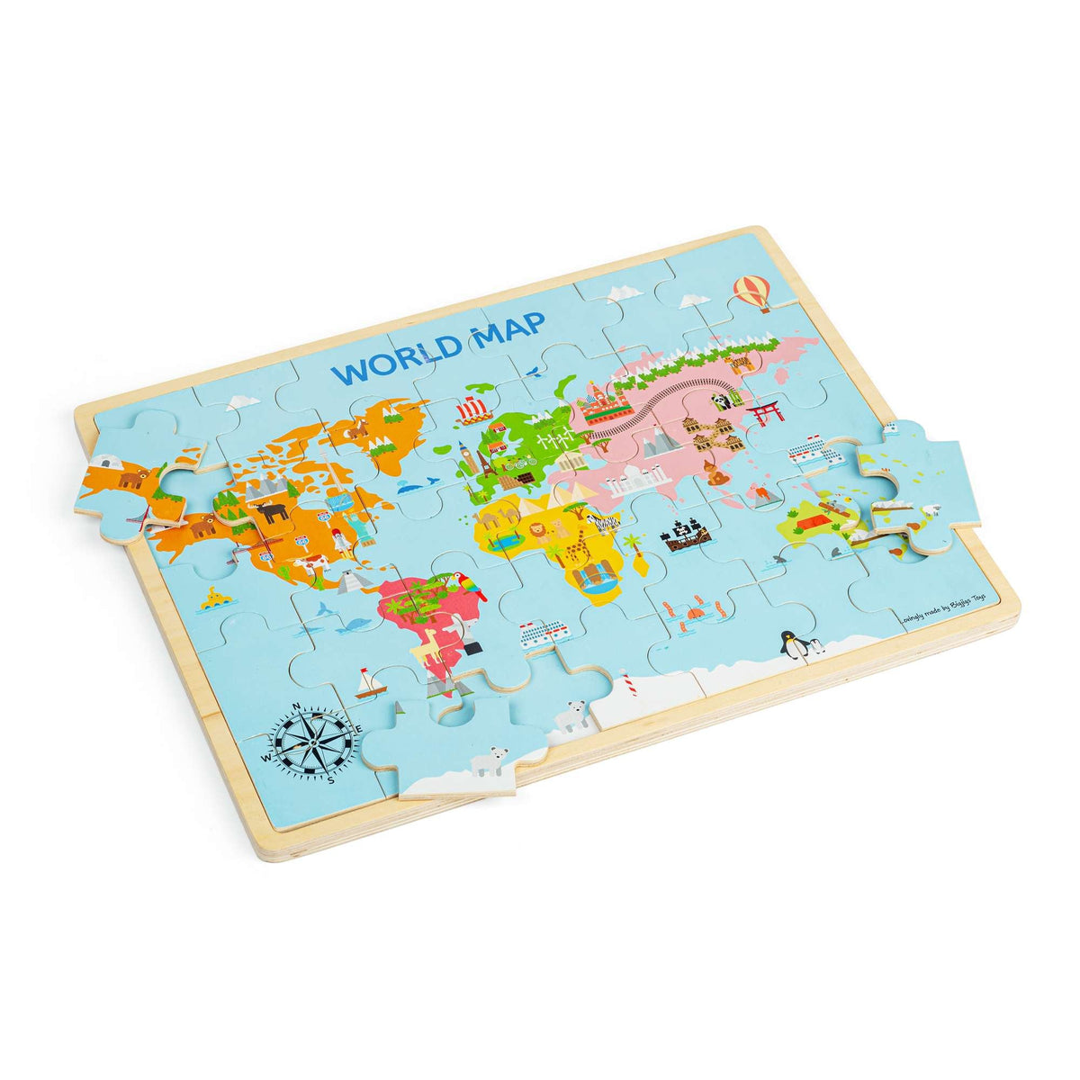 Bigjigs Toys Wooden World Map Puzzle - 35 Pieces