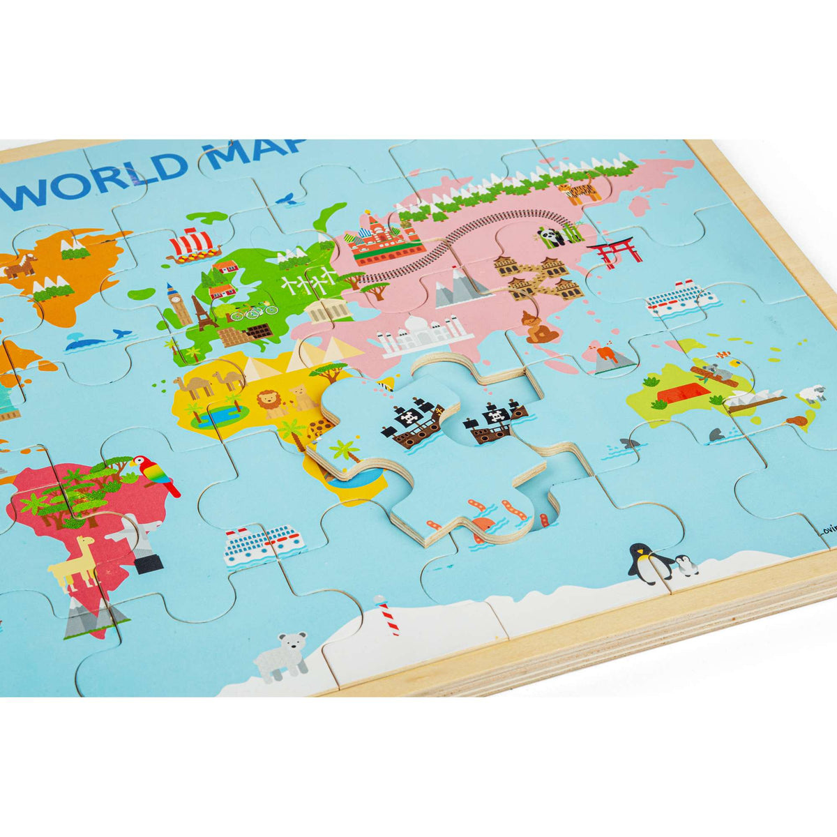 Bigjigs Toys Wooden World Map Puzzle - 35 Pieces