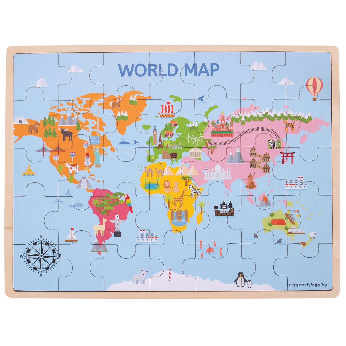 Bigjigs Toys Wooden World Map Puzzle - 35 Pieces