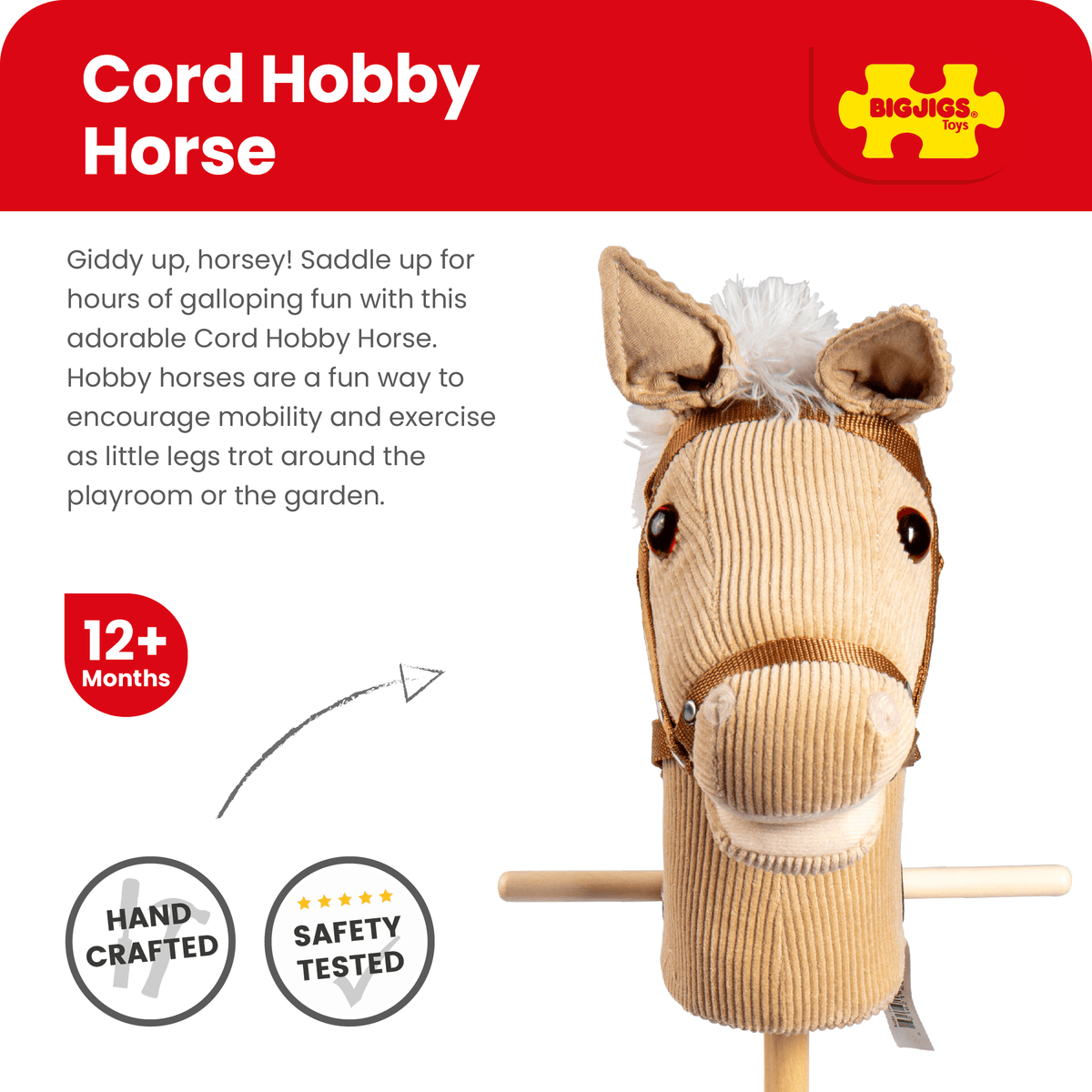 Bigjigs Toys Cord Wooden Hobby Horse - image 2