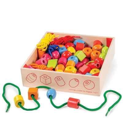 Bigjigs Toys Crate of Wooden Lacing Beads - 90 Beads