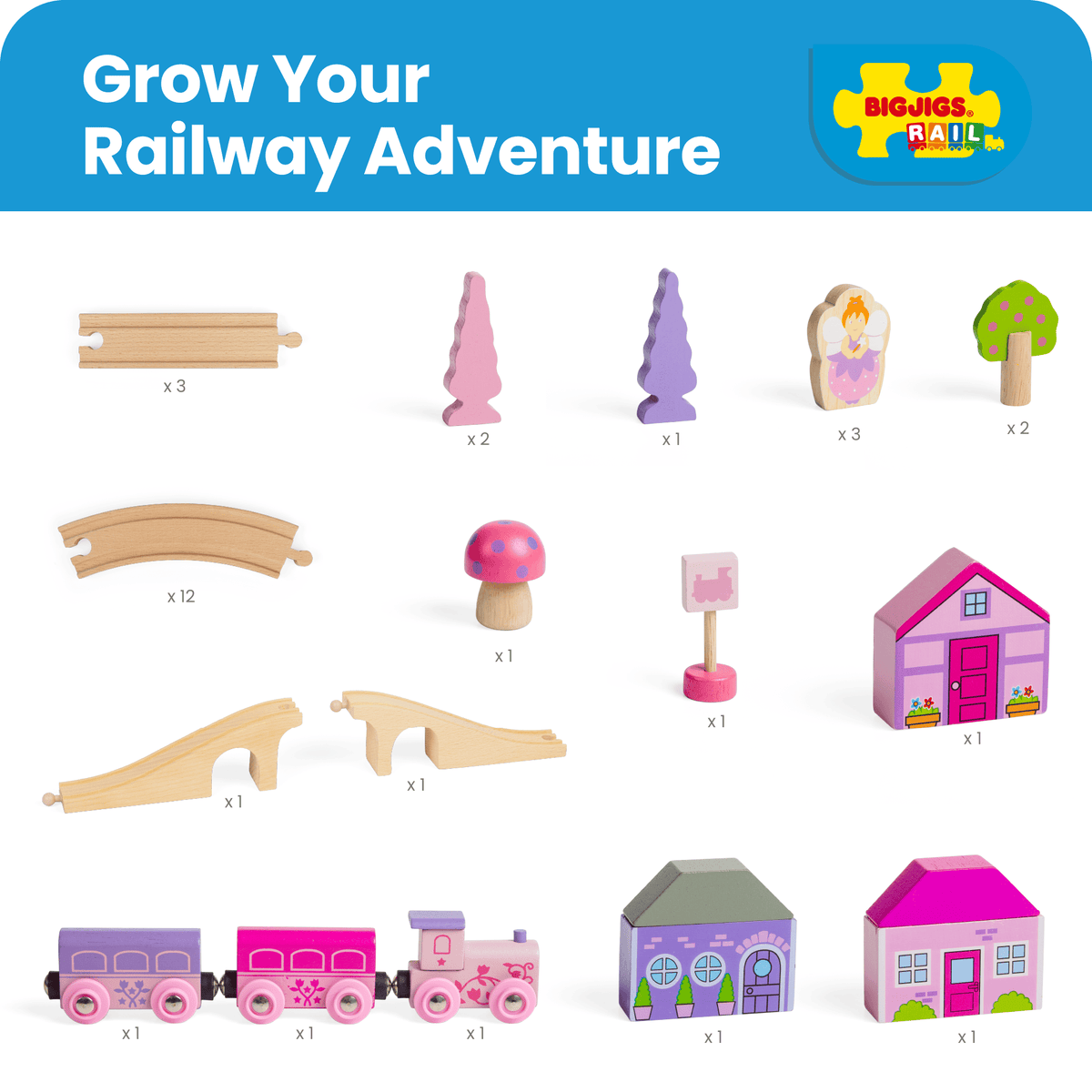 Bigjigs Rail Fairy Figure of Eight Wooden Train Set - Pink - image 7