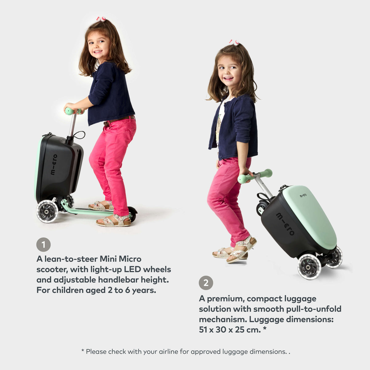 Micro Mini Micro LED Luggage Scooter - Mint