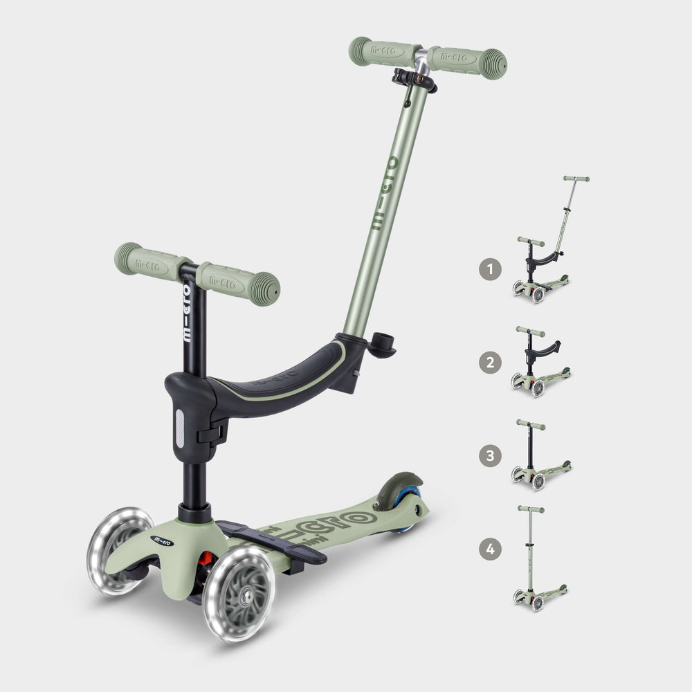 Micro Mini2Grow Deluxe LED Scooter with Seat - Sage Green
