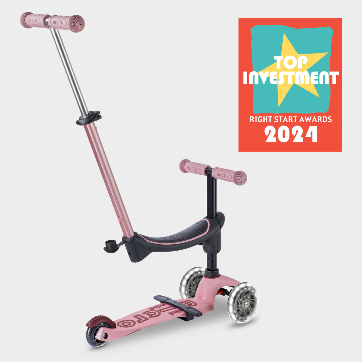 Micro Mini2Grow Deluxe LED Scooter with Seat - Rose Pink