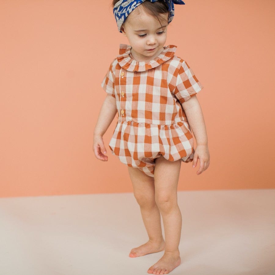 Apaches Romper Caramel Checked Baby Romper