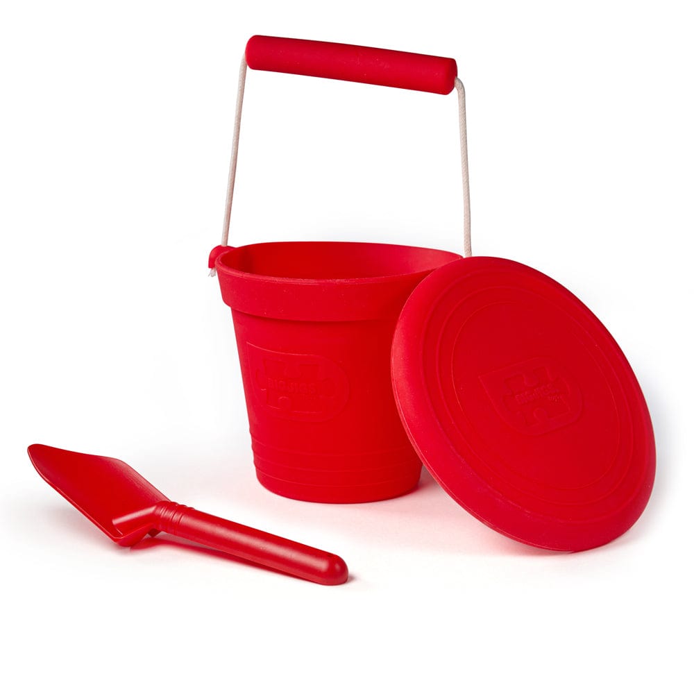 Bigjigs Toys Cherry Red Silicone Bucket, Flyer and Spade Set