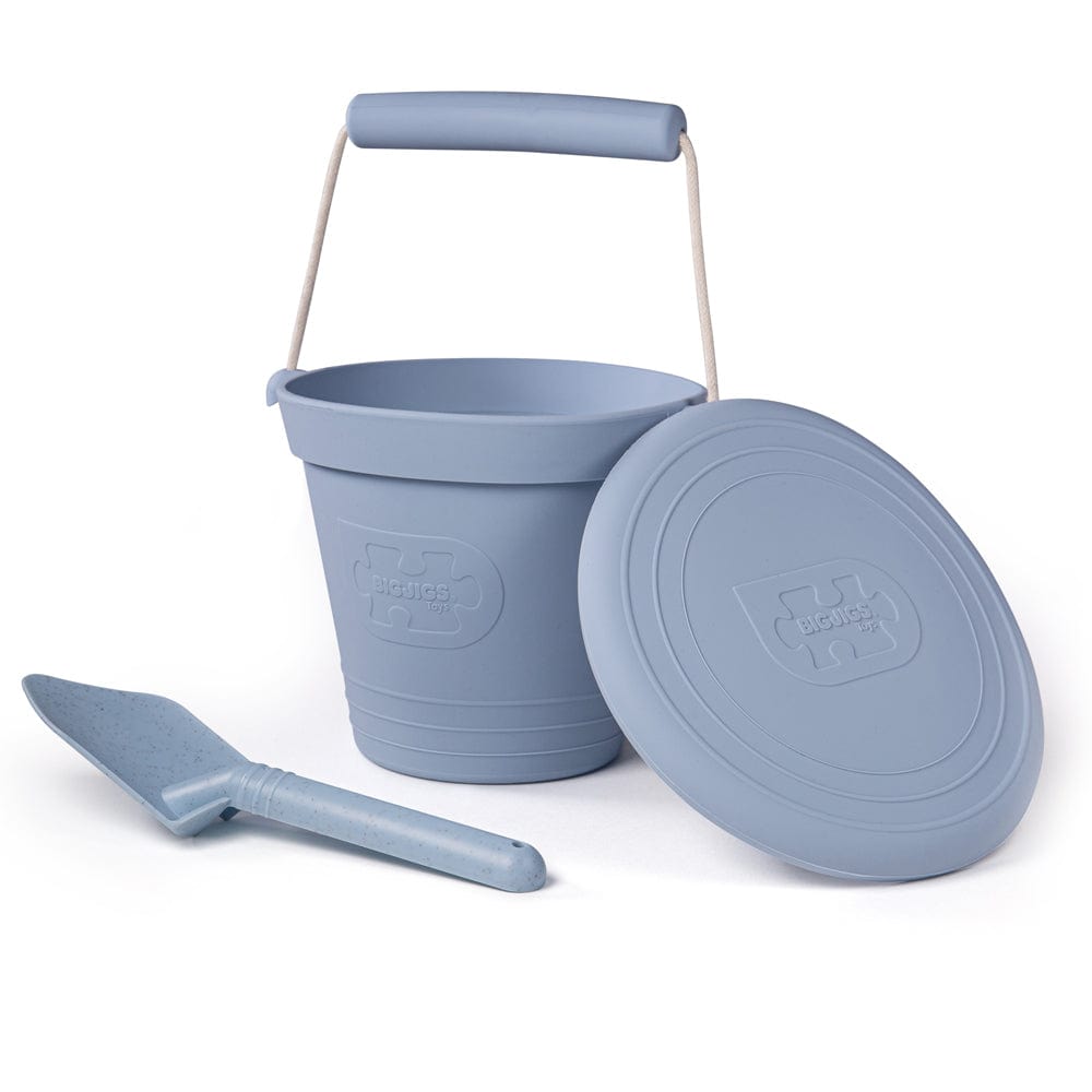 Bigjigs Toys Dove Grey Silicone Bucket, Flyer and Spade Set