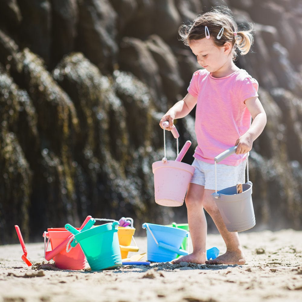 Bigjigs Toys Dove Grey Silicone Bucket, Flyer and Spade Set