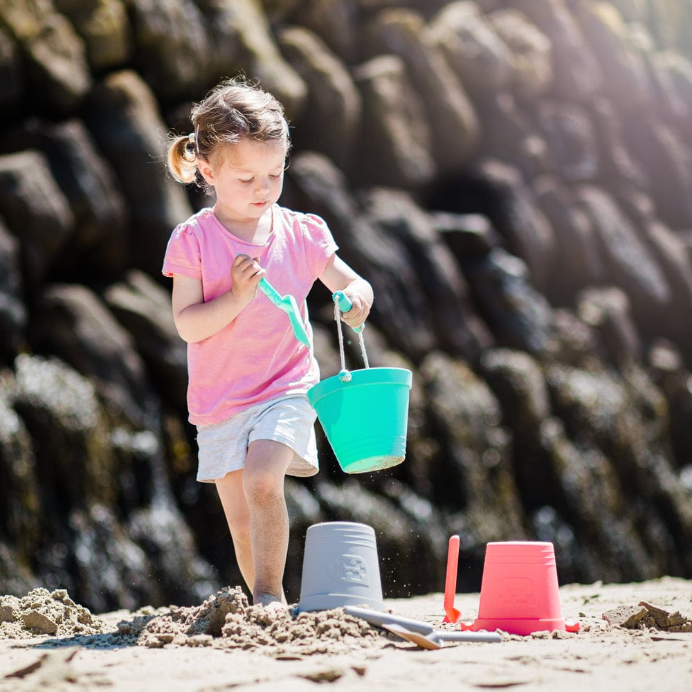 Bigjigs Toys Eggshell Green Silicone Bucket, Flyer and Spade Set