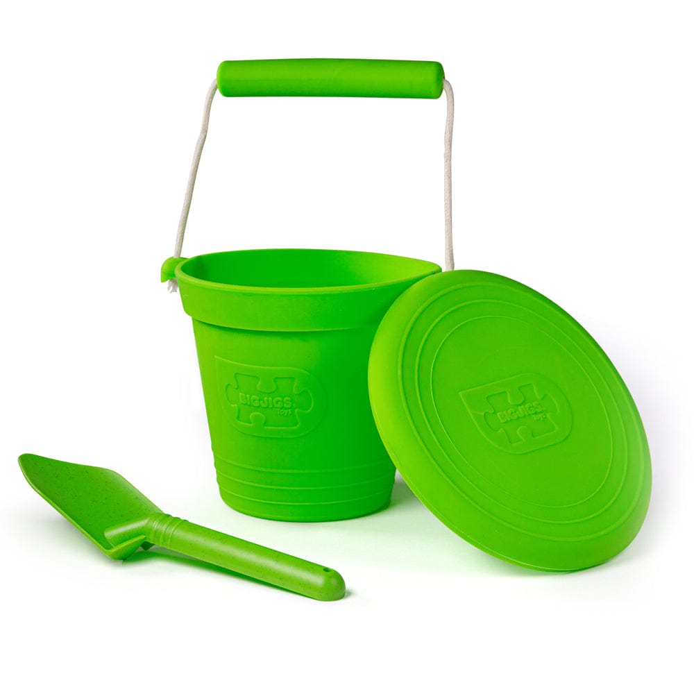 Bigjigs Toys Meadow Green Silicone Bucket, Flyer and Spade Set