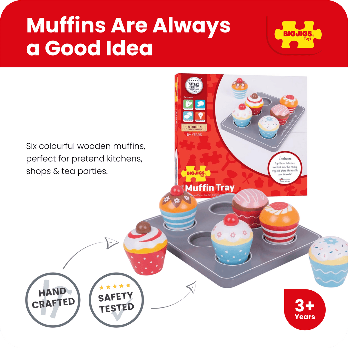 Bigjigs Toys Play Food Bigjigs Toys Wooden Muffin Tray Play Food