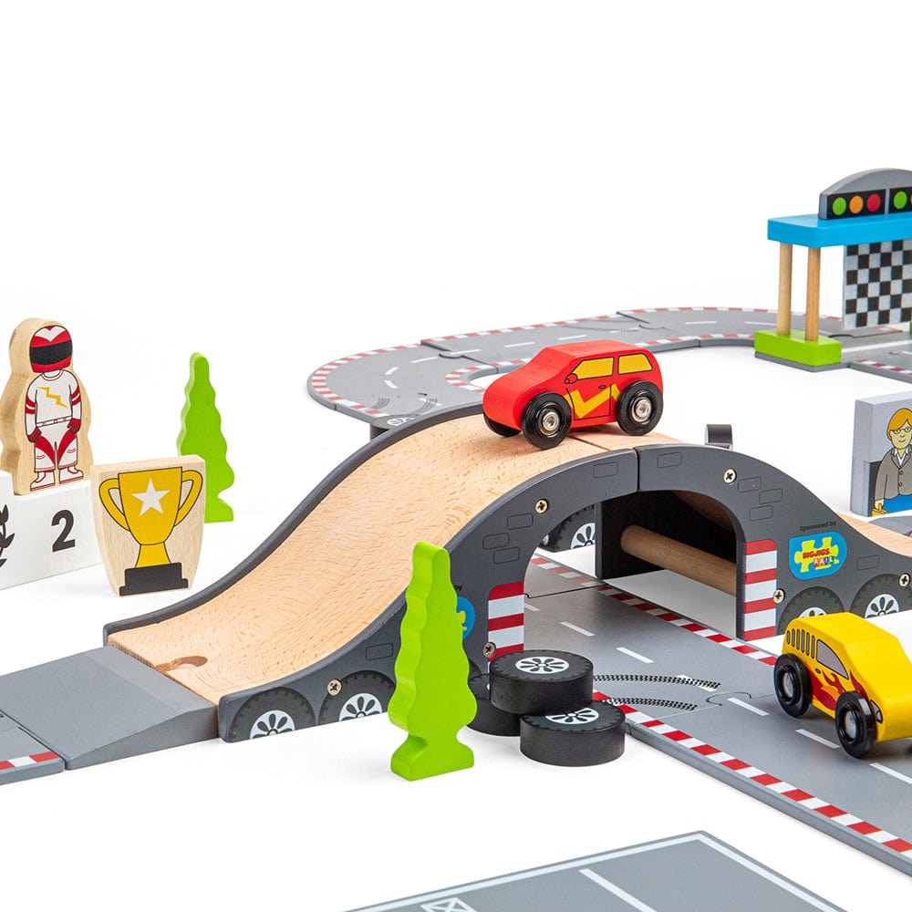 Bigjigs Toys Race Track Bigjigs Toys Roadway Race Day Wooden Car Track