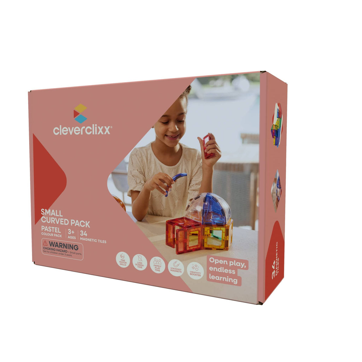 Cleverclixx Magnetic Tiles Cleverclixx Small Curved Pack Pastel - 34 Pieces