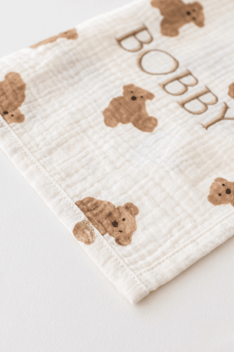 Cozy Crew Club bear print muslin blanket