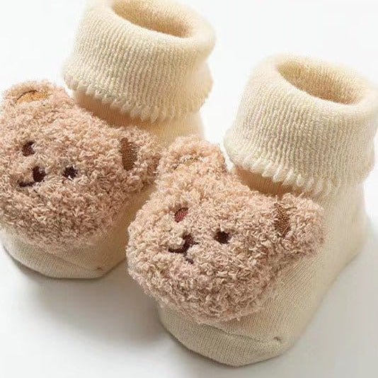 Cozy Crew Club Slippers Cream Bear / 0-12 M Boucle Teddy Slipper Socks For Little Feet
