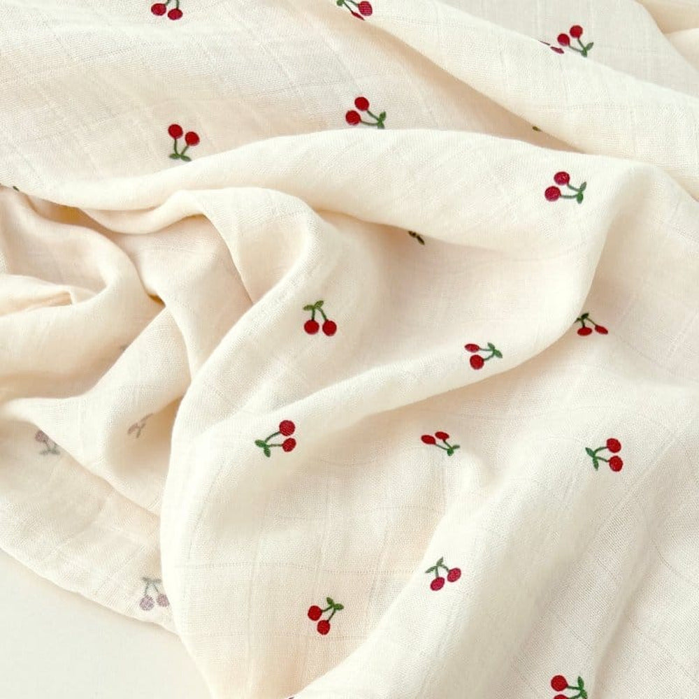 Cozy Crew Club pink cherry print muslin blanket