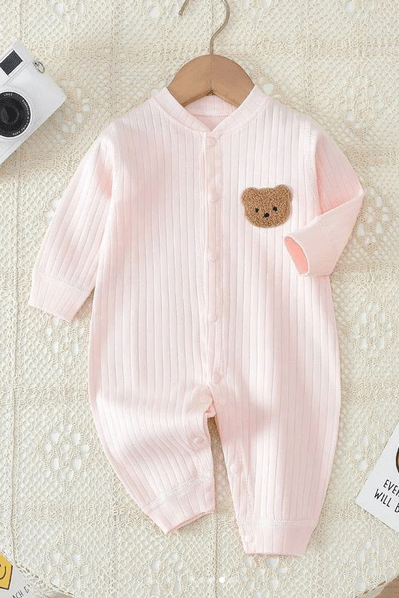 Cozy Crew Club Rompers Pink / 0-3 M Bear Romper Ribbed 100% Cotton
