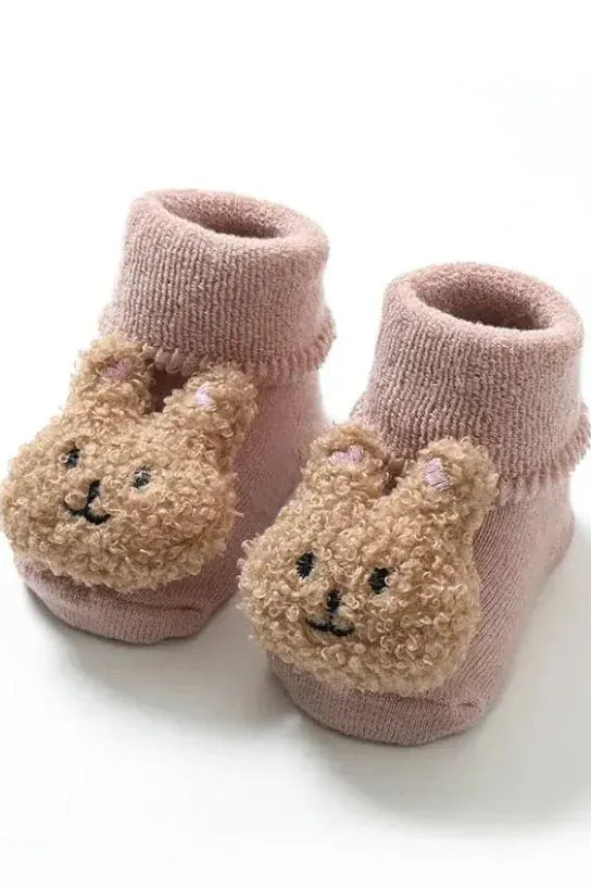 Cozy Crew Club Slippers Pink Rabbit / 0-12 M Boucle Teddy Slipper Socks For Little Feet