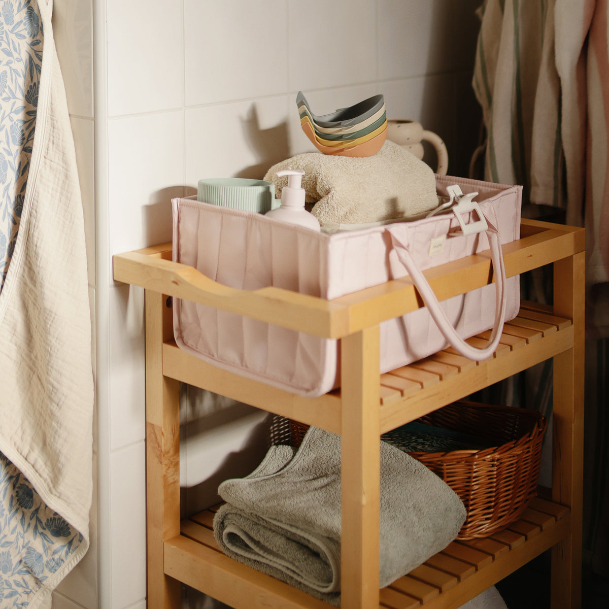 Mushie Quilted Nappy Caddy - Blush