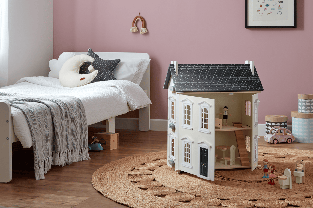 Hooga Playroom Dolls House Hooga Playroom Noble Wooden Dolls House with 11-Piece Furniture Set