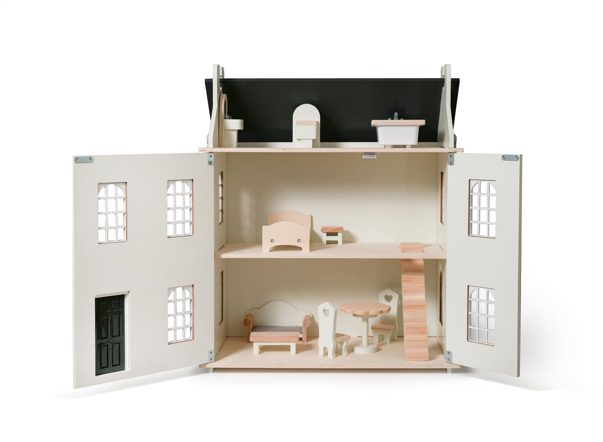 Hooga Playroom Dolls House Hooga Playroom Noble Wooden Dolls House with 11-Piece Furniture Set