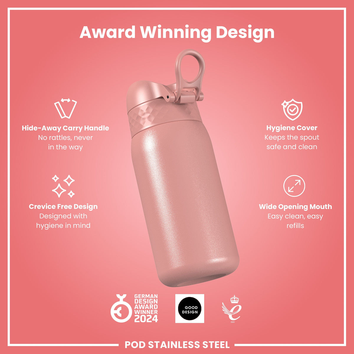 ION8 Water Bottle ION8 Kids Leak-Proof Stainless Steel Water Bottle 400ml - Ash Rose