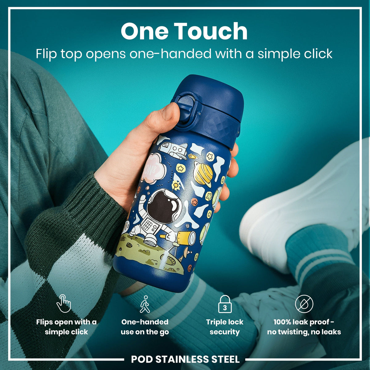 ION8 Water Bottle ION8 Kids Leak-Proof Stainless Steel Water Bottle 400ml - Space