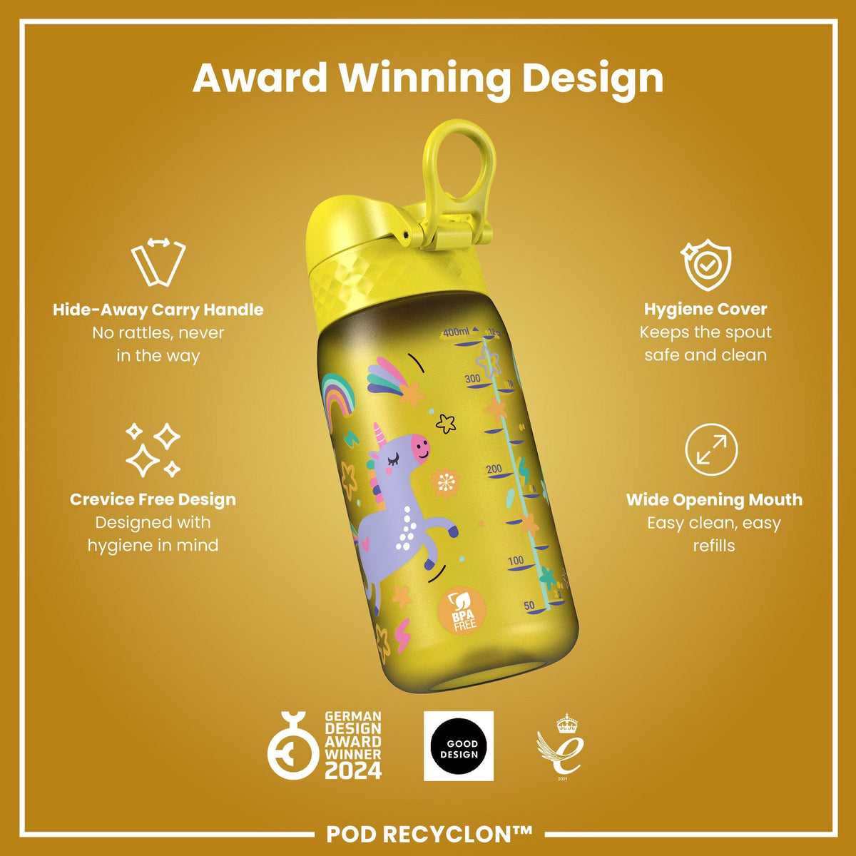 ION8 Water Bottle ION8 Kids Leak-Proof Water Bottle 350ml - Yellow Unicorns