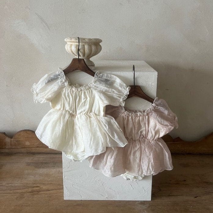 LALA Romper Puff Sleeve Baby Romper Dress (Ivory)