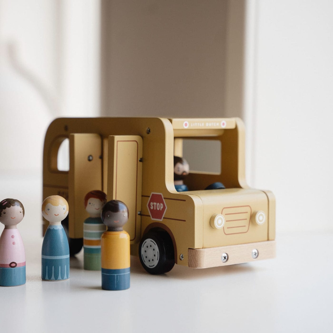 Little Dutch Wooden Toy Little Dutch Wooden School Bus Playset with Peg Dolls