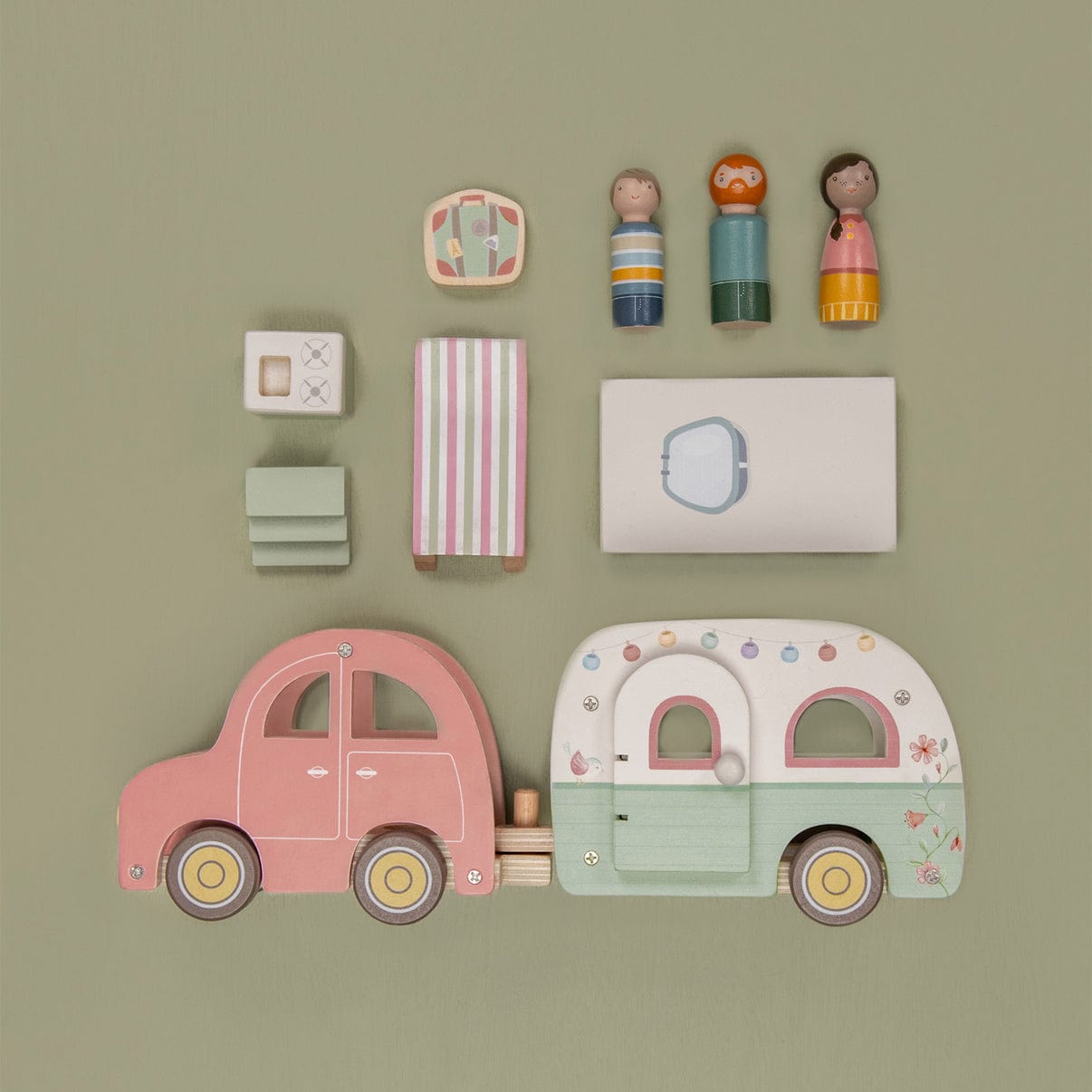 Little Dutch Wooden Toy Little Dutch Wooden Wooden Toy Car & Caravan Playset