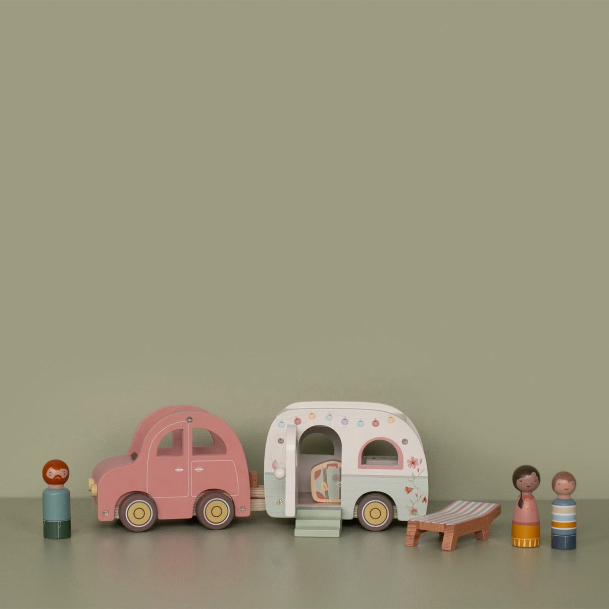 Little Dutch Wooden Toy Little Dutch Wooden Wooden Toy Car & Caravan Playset